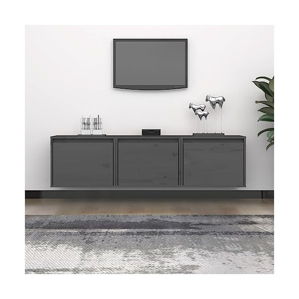 Meubles TV 3 pcs Gris Bois Massif de pin - Meuble TV de Salon Banc Télé Industriel, Support Rangement Console Jeux Etagères