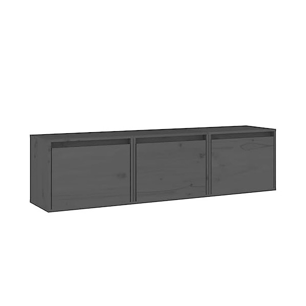 Meubles TV 3 pcs Gris Bois Massif de pin - Meuble TV de Salon Banc Télé Industriel, Support Rangement Console Jeux Etagères