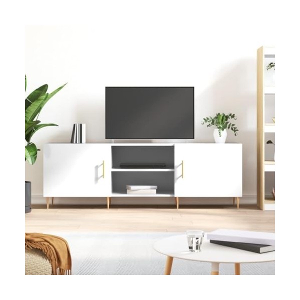 Camerina Meuble TV Blanc Brillant 150x30x50 cm Bois dingénierie,Table TV,Ensemble Meuble TV,Meuble TV