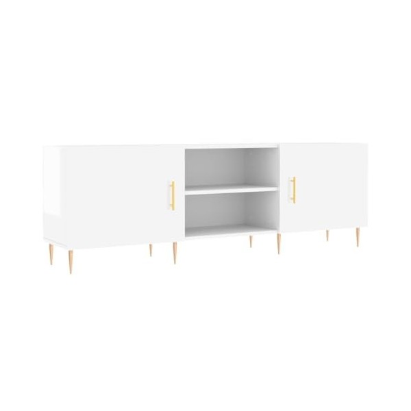 Camerina Meuble TV Blanc Brillant 150x30x50 cm Bois dingénierie,Table TV,Ensemble Meuble TV,Meuble TV