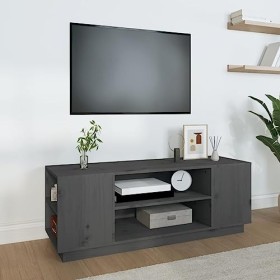 FAMIROSA Meuble TV Gris 110x35x40,5 cm Bois de pin Massif 13.5KG 