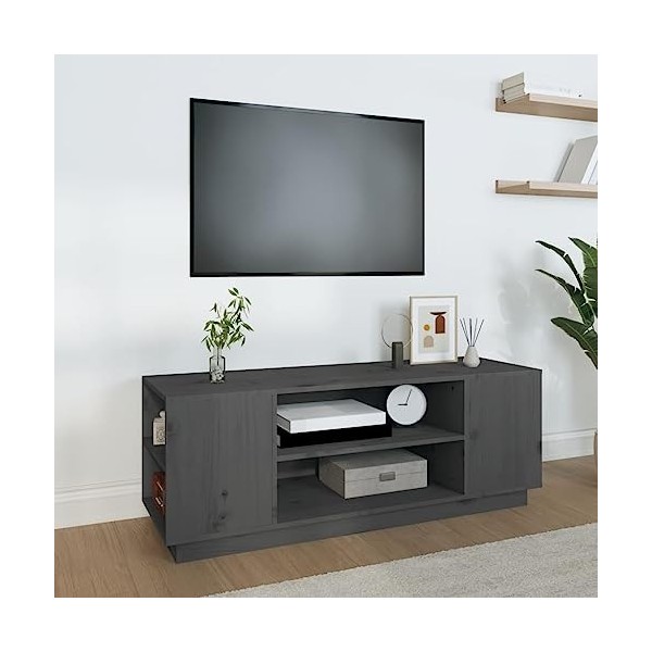 FAMIROSA Meuble TV Gris 110x35x40,5 cm Bois de pin Massif 13.5KG 