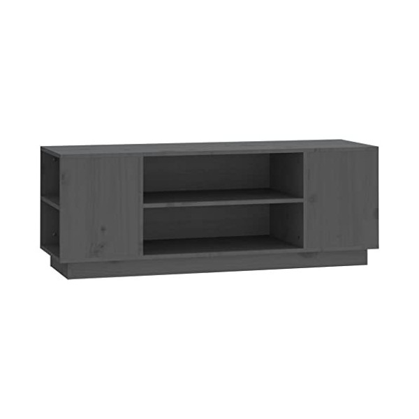 FAMIROSA Meuble TV Gris 110x35x40,5 cm Bois de pin Massif 13.5KG 