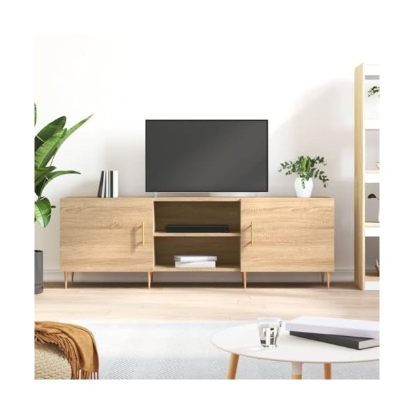 JUNZAI Meuble TV chêne Sonoma 150x30x50 cm Bois dingénierie,Table Television Salon,Meuble TV Haut,Meuble Télé Haut