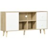 HOMCOM Meuble TV Banc TV jusquà 45 Pouces Pieds en Bois Massif Style scandinave 3 niches 1 Meuble avec Porte et 2 tiroirs