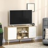 HOMCOM Meuble TV Banc TV jusquà 45 Pouces Pieds en Bois Massif Style scandinave 3 niches 1 Meuble avec Porte et 2 tiroirs