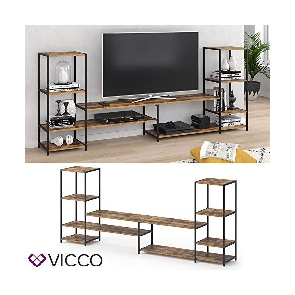 Vicco Meuble TV Fyrk, Chêne Rustique/Noir, 226 x 93 cm