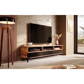 Selsey RIKKE - Meuble TV/Banc TV chêne wotan/Noir Brillant sans LED