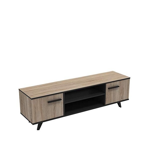 Demeyere - Meuble TV au Style Industriel Tendance - 2 Niches 2 Portes Ouvrantes - Banc au Support Robuste pour Votre écran de