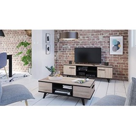 Demeyere - Meuble TV au Style Industriel Tendance - 2 Niches 2 Portes Ouvrantes - Banc au Support Robuste pour Votre écran de