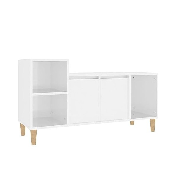 Higsose Meuble TV Salon Blanc Brillant 100x35x55 cm Bois dingénierie Design Tendance Armoire Multimédia Grand Espace de Rang