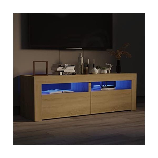 Keyur Meuble TV, Banc TV Buffet Bas Support de Télévision Meuble Télé Meuble TV avec lumières LED Chêne Sonoma 120x35x40 cm