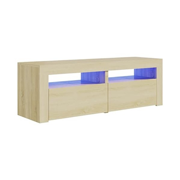 Keyur Meuble TV, Banc TV Buffet Bas Support de Télévision Meuble Télé Meuble TV avec lumières LED Chêne Sonoma 120x35x40 cm