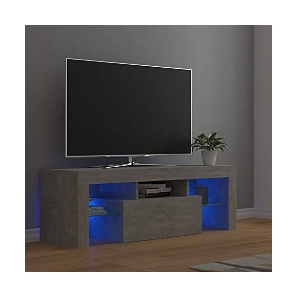 Maxspace TV Meuble, Meuble Tele, Meuble TV Chambre, Meuble TV IindustrielMeuble TV avec lumières LED Gris béton 120x35x40 cmC