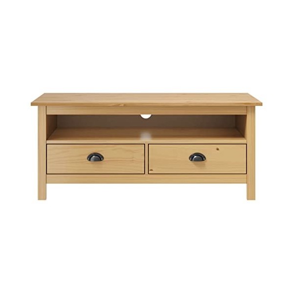 Meuble TV avec 2 tiroirs | Style Classique | Rangement matériel télé Audio Video Gaming | 110x40x47cm Marron Miel