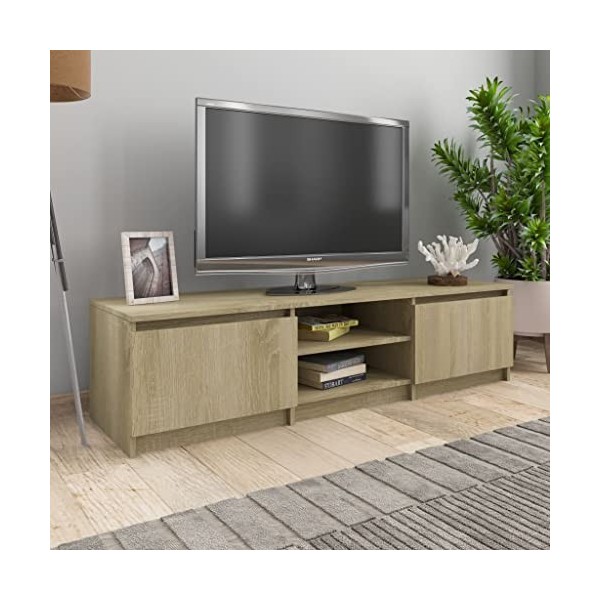 Meuble TV avec 2 Portes | Style Elégance | Rangement matériel télé Audio Video Gaming | 140x40x35,5cm chêne Sonoma