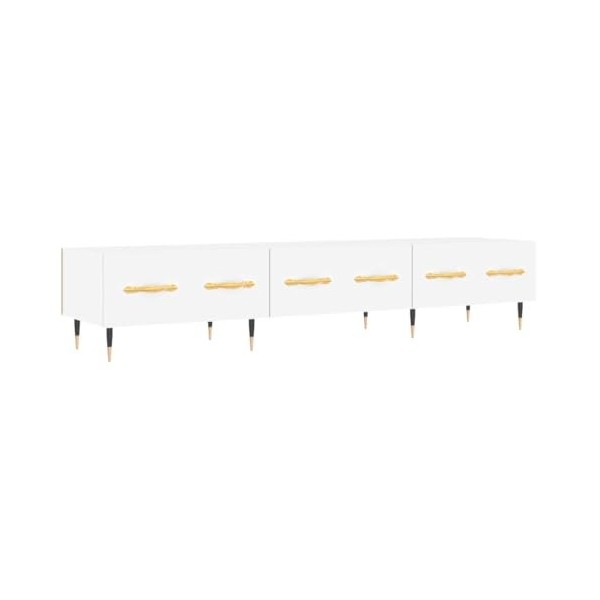 Annlera Meuble TV Blanc 150x36x30 cm Bois dingénierie Style Calme Banc TV Maison Chambre à Coucher Rangement Spacieux Ranger