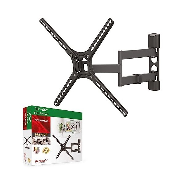 Barkan Support TV Mural pour écrans 13-65 Pouces, Inclinable et orientable, Mouvement Complet, Plats & incurvés ecran, Poids 