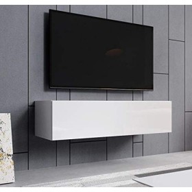 MB Muebles Bonitos | Meuble TV Suspendu 1 Porte | Meuble TV de Salon | 120 x 30 x 40cm | Blanc Finition Brillante | Modèle Ai