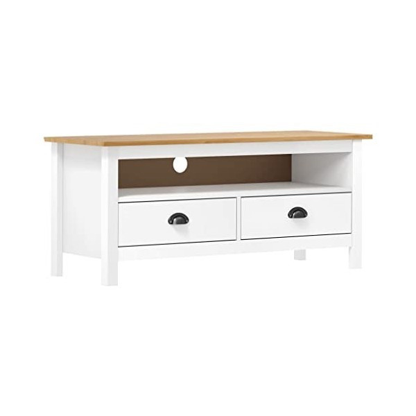 Keyur Meuble TV, Banc TV Buffet Bas Support de Télévision Meuble Télé Meuble TV Hill Range Blanc 110x40x47cm Bois de pin Soli