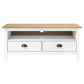 Keyur Meuble TV, Banc TV Buffet Bas Support de Télévision Meuble Télé Meuble TV Hill Range Blanc 110x40x47cm Bois de pin Soli