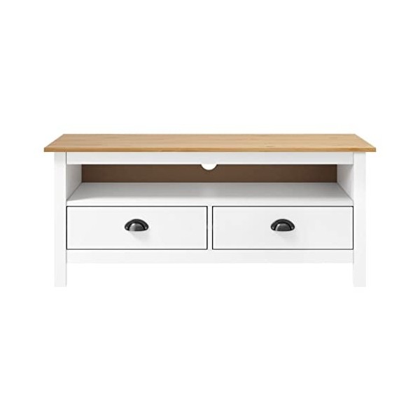 Keyur Meuble TV, Banc TV Buffet Bas Support de Télévision Meuble Télé Meuble TV Hill Range Blanc 110x40x47cm Bois de pin Soli