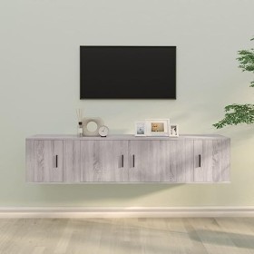 Ensemble de Meubles TV 3 pcs Sonoma Gris Bois dingénierie - Banc TV, Meuble TV Suspendu, Convient pour Salon ou Chambre