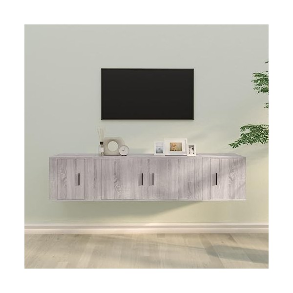 Ensemble de Meubles TV 3 pcs Sonoma Gris Bois dingénierie - Banc TV, Meuble TV Suspendu, Convient pour Salon ou Chambre