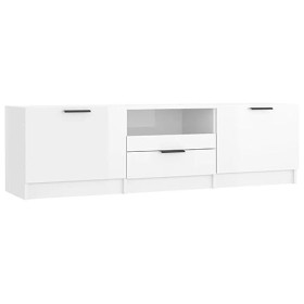 ZEYUAN Meuble TV Blanc Brillant 140x35x40 cm Bois dingénierie,Meuble TV Haut,Table Television Salon,Meuble Télé Haut