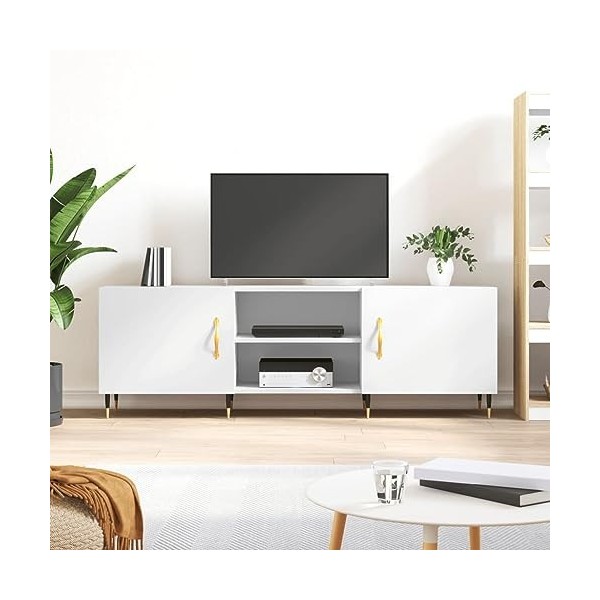 Camerina Meuble TV Blanc 150x30x50 cm Bois dingénierie,Meuble TV,Table TV,Ensemble Meuble TV