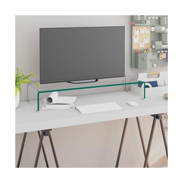 TANZEM Meuble TV/pour Moniteur 80 x 30 x 13 cm Verre Transparent,Meuble TV,Table TV,Ensemble Meuble TV