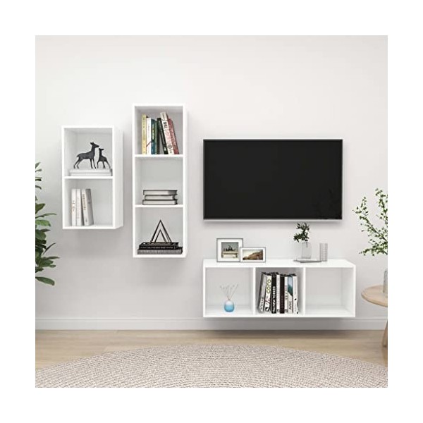 Générique Ensemble de Meuble TV 3 pcs Blanc Aggloméré,50 KG,3079628, Meubles, Meubles TV