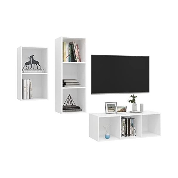 Générique Ensemble de Meuble TV 3 pcs Blanc Aggloméré,50 KG,3079628, Meubles, Meubles TV