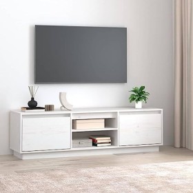 Générique Meuble TV Blanc 140x35x40 cm Bois de pin Massif,15.75 KG,814315, Meubles, Meubles TV