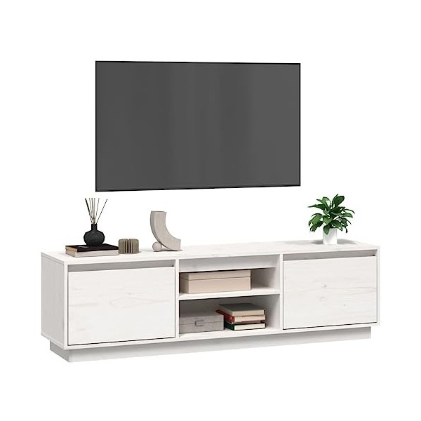 Générique Meuble TV Blanc 140x35x40 cm Bois de pin Massif,15.75 KG,814315, Meubles, Meubles TV