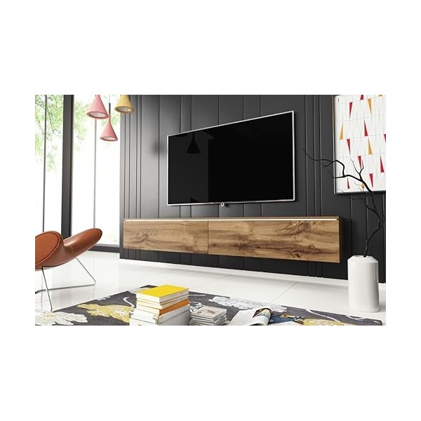 Meuble TV Donna, Largeur 140 cm, Lowboard TV, Debout ou Suspendu, Meuble Salon, Panneaux de Particules stratifiés, Style Mode