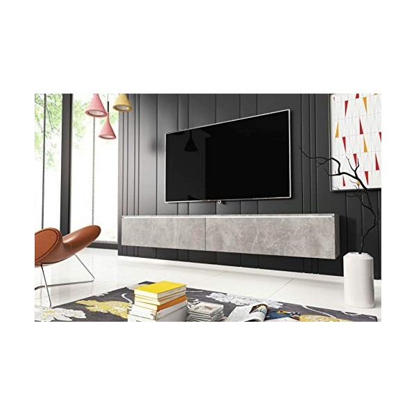 Meuble TV Donna, Largeur 140 cm, Lowboard TV, Debout ou Suspendu, Meuble Salon, Panneaux de Particules stratifiés, Style Mode
