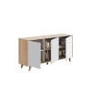 Loungitude - LAURA - Meuble TV - 2 niches - 1 porte avec son étagère murale - Blanc/chêne - L135 x P40 x H50cm