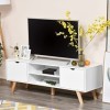 HOMCOM Meuble TV Banc TV sur Pied Moderne Scandinave 2 Portes 2 niches en Bois Blanc 150L x 39l x 50H cm