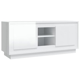 Higsose Meuble TV Salon Blanc Brillant 102x35x45 cm Bois dingénierie Design Tendance Armoire Multimédia Grand Espace de Rang