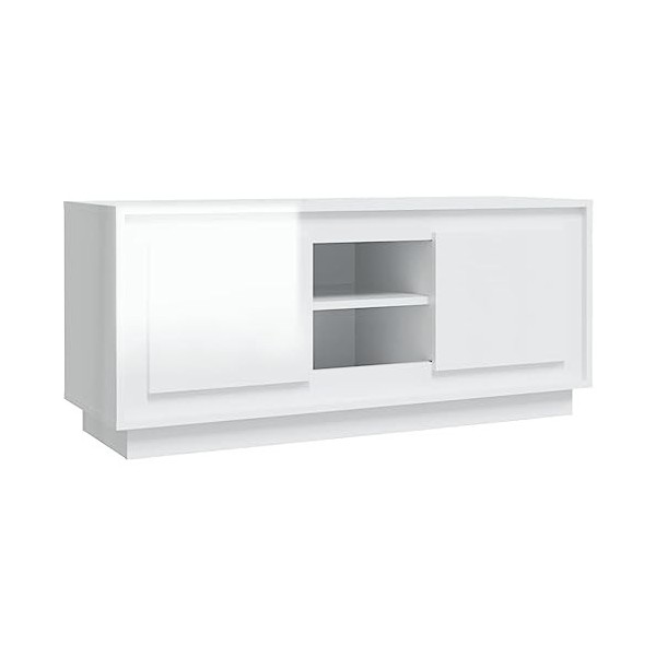 Higsose Meuble TV Salon Blanc Brillant 102x35x45 cm Bois dingénierie Design Tendance Armoire Multimédia Grand Espace de Rang