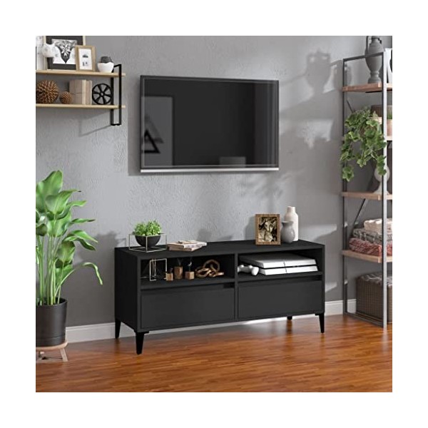 Higsose Meuble TV Noir 100x34,5x44,5 cm Bois dingénierie Classique Unité TV Dessus Robuste Unité Multimédia Placer Objets Dé