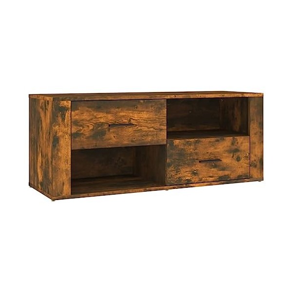 Hovothy Meuble TV Design Classique Chêne Fumé 100x35x40 cm Bois dingénierie Résistance à lhumidité Armoire Stéréo Grand Esp
