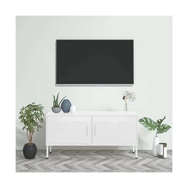 Générique Meuble TV Blanc 105x35x50 cm Acier,16 KG,336233, Meubles, Meubles TV