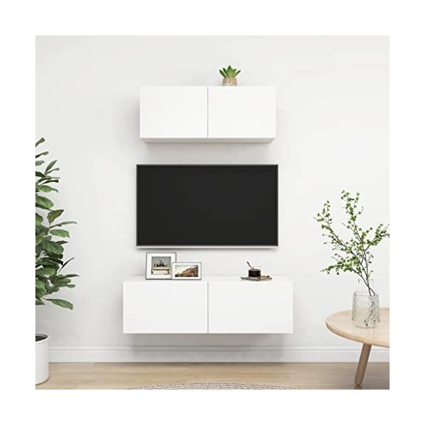 Générique Ensemble de Meuble TV 2 pcs Blanc Aggloméré,28.15 KG,3078702, Meubles, Meubles TV