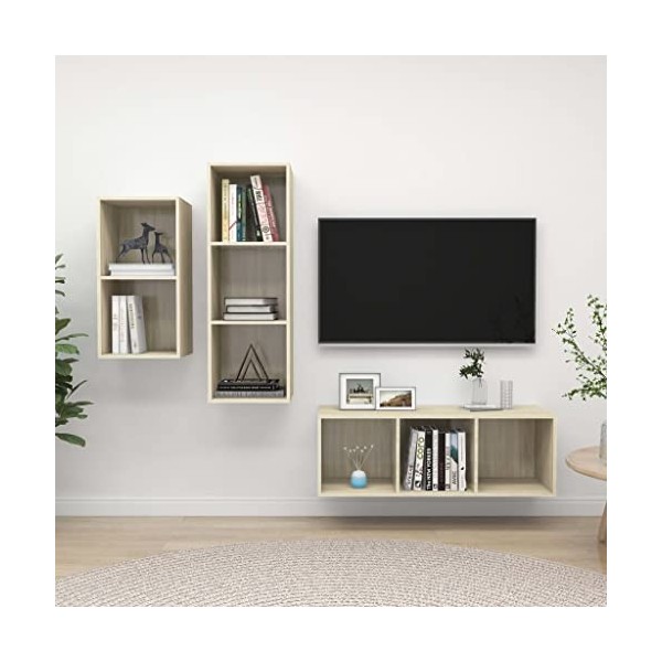 Générique Ensemble de Meuble TV 3 pcs Chêne Sonoma Aggloméré,50 KG,3079631, Meubles, Meubles TV