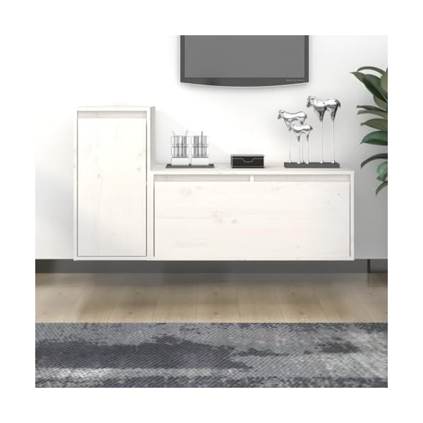Générique Meubles TV 2 pcs Blanc Bois Massif de pin,14.1 KG,3100110, Meubles, Meubles TV