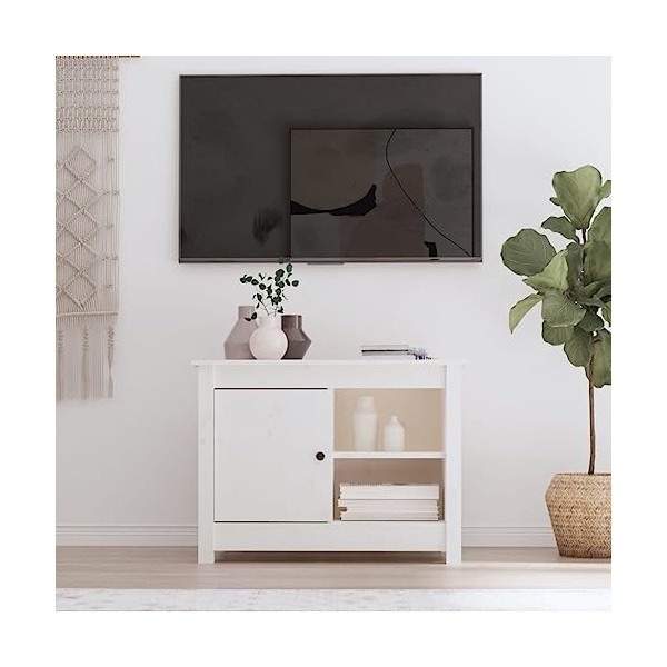 FAMIROSA Meuble TV Blanc 70x36,5x52 cm Bois de pin Massif 10.15KG 