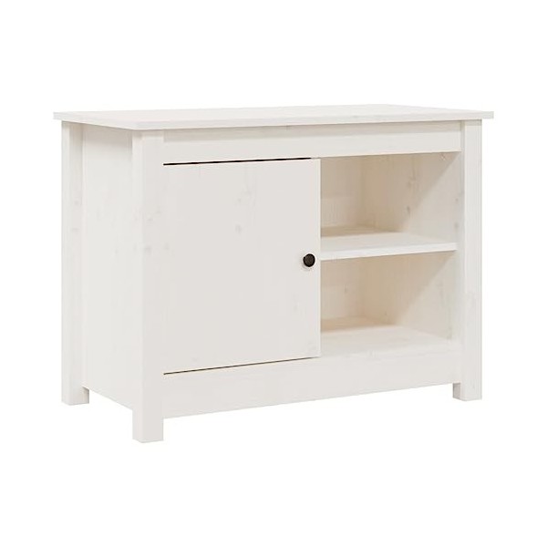 FAMIROSA Meuble TV Blanc 70x36,5x52 cm Bois de pin Massif 10.15KG 