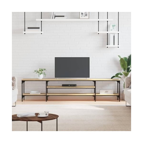 LAPOOH Meuble TV chêne Sonoma 201x35x45 cm Bois dingénierie et Fer,Meuble TV Étagère,Meuble dangle TV,Meuble Haut Salon